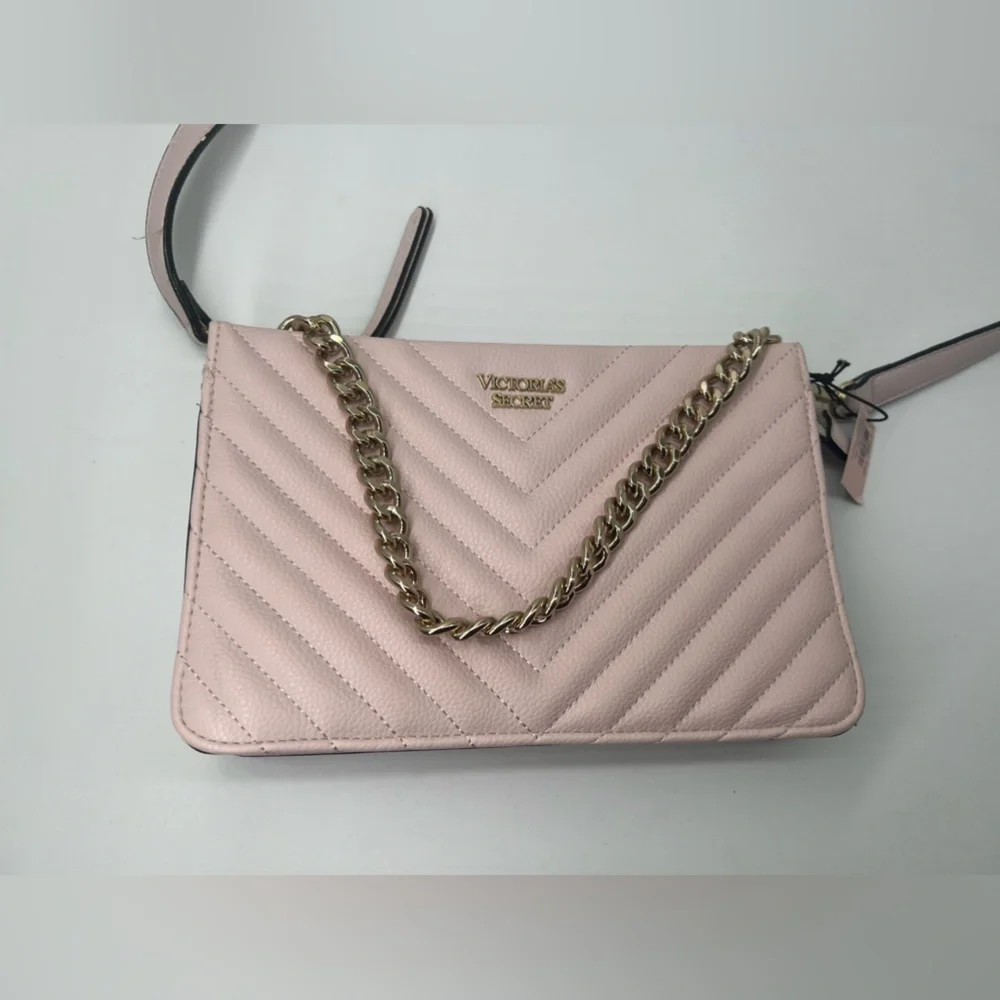 Victorias Secret Bag pink cute New Purse bag VS gold chain and adjustable strap - Picture 1 of 9